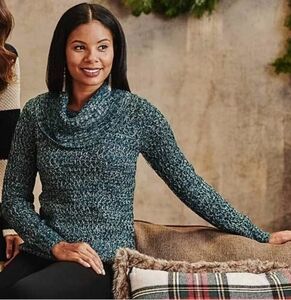 Jason Maxwell Plus Size 1X Cowl Neck Green and White Sweater